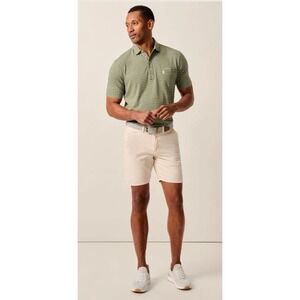 JOHNNIE-O Nassau Tencel Cotton Chino 8" Shorts Stretch Stone Beige Mens Sz 34